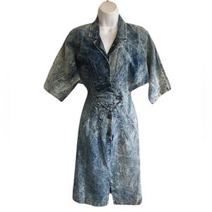 Vintage Champagne West Acid Wash Denim Dress 80s Grunge USA Size 9/10